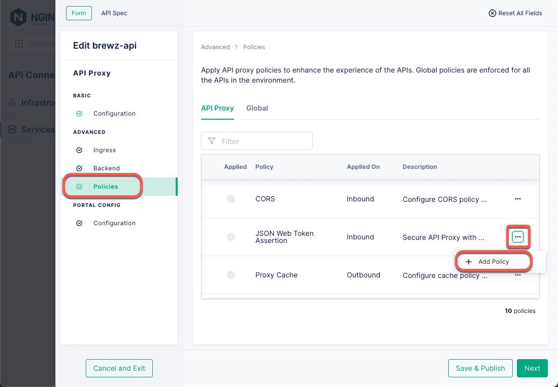 Gateway Service Proxy Policies